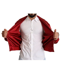 Red Silk Button DG Logo Bomber Jacket