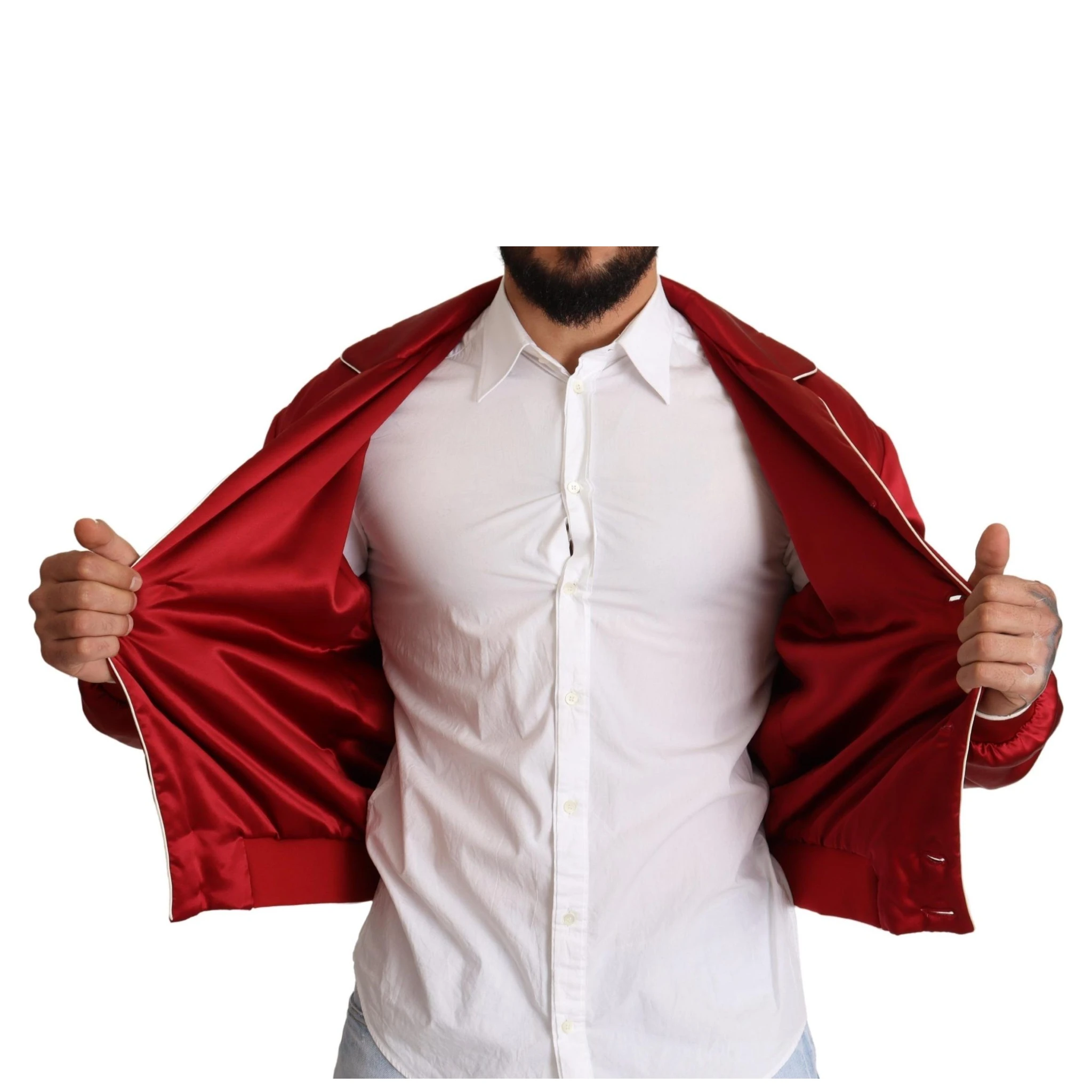 Red Silk Button DG Logo Bomber Jacket