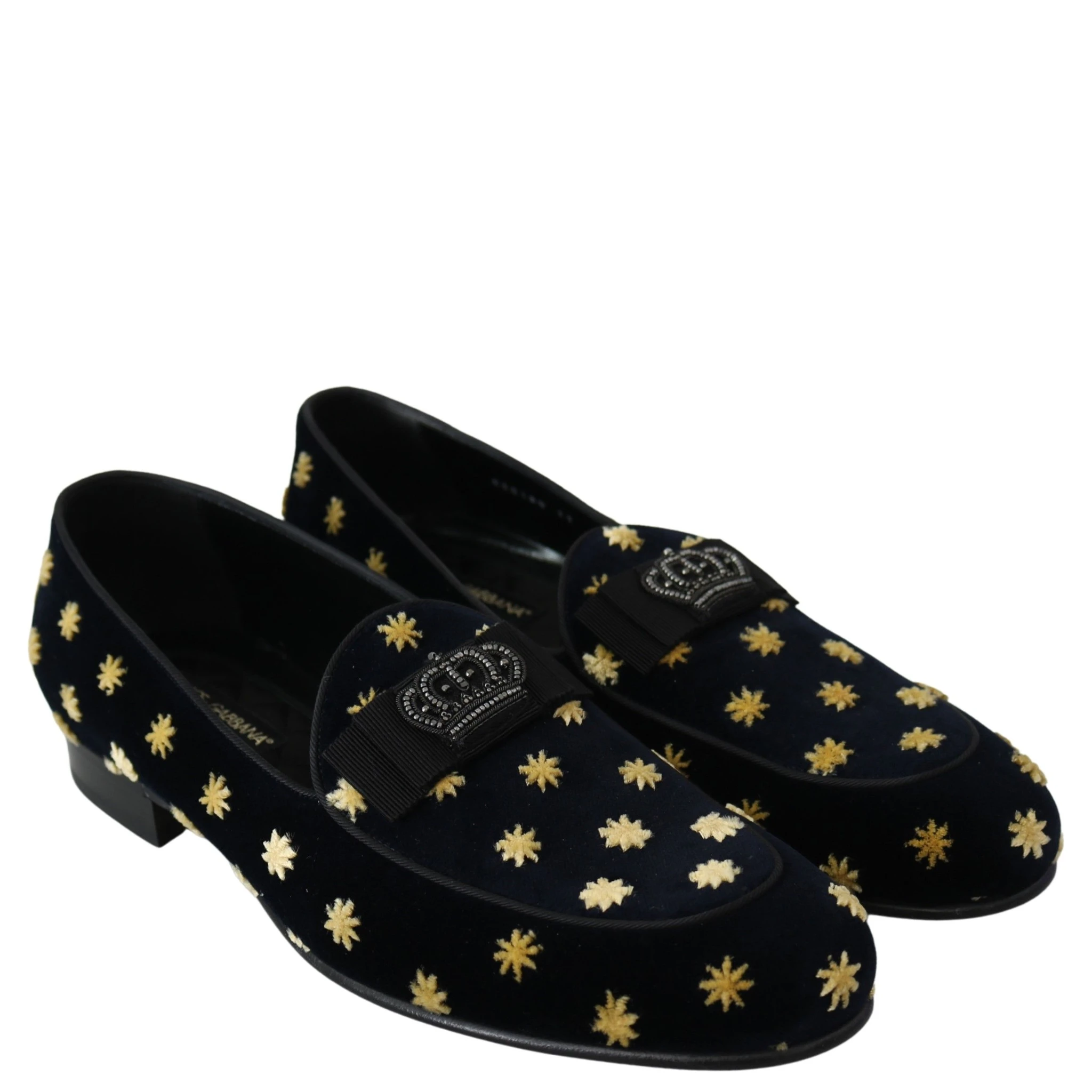 Blue Velvet Crown Slippers Loafers Shoes