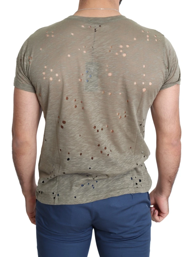 Brown Cotton Stretch Logo Print Men Casual Perforated T-shirt alternative