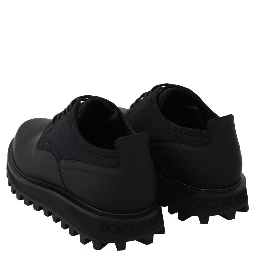 Black Rubberized Calfskin Chunky Derby Vulcano Shoes