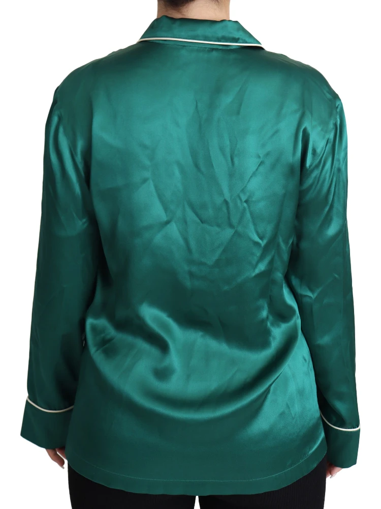 Green Pyjama Blouse Silk Lounge Sleepwear Top alternative