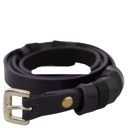 Black Leather Thin Gold Metal Chrome Buckle Belt
