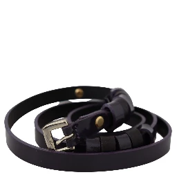 Black Leather Thin Gold Metal Chrome Buckle Belt