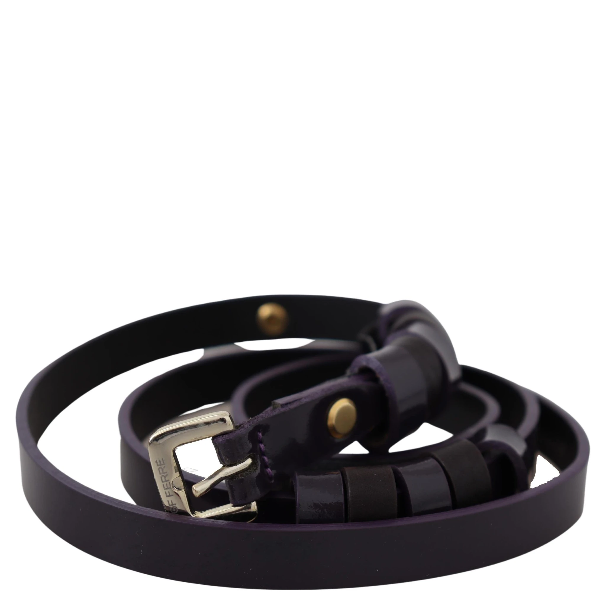 Black Leather Thin Gold Metal Chrome Buckle Belt