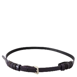 Black Leather Thin Gold Metal Chrome Buckle Belt