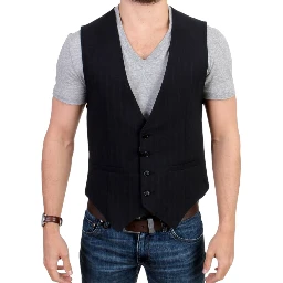 Black striped cotton casual vest