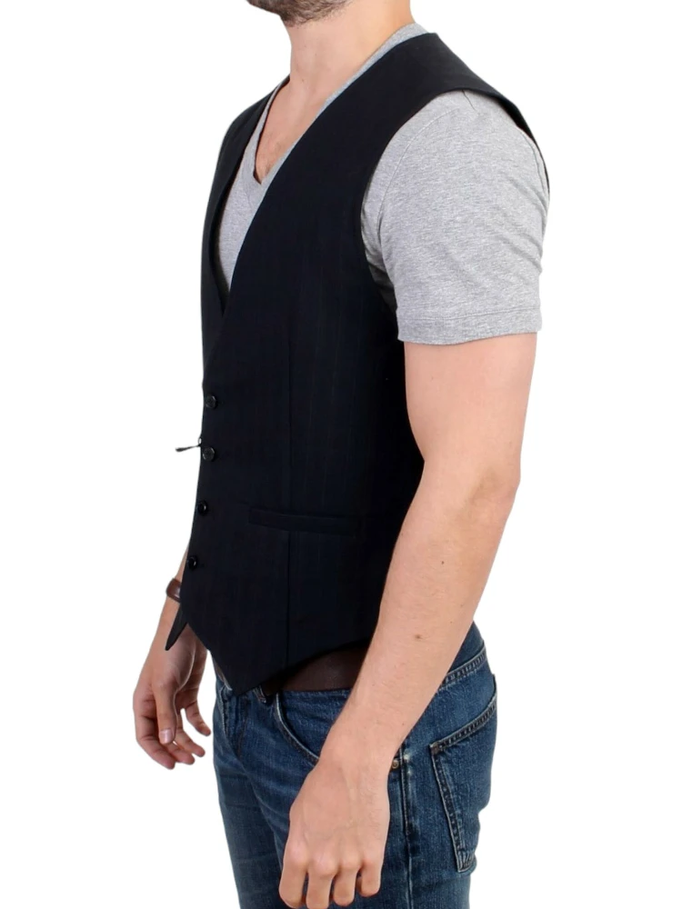 Black striped cotton casual vest alternative