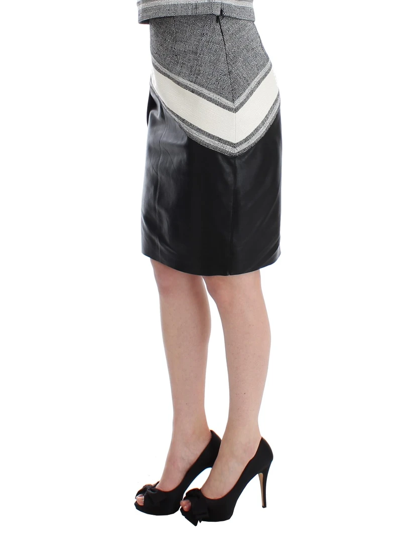 Gray Black Liza Leather Straight Pencil