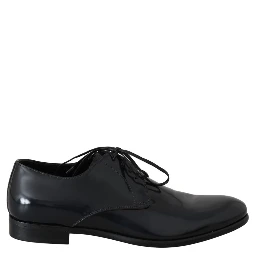 Blue Leather Polished Dress Derby Shoes