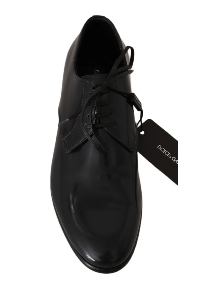 Blue Leather Polished Dress Derby Shoes