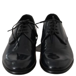 Blue Leather Polished Dress Derby Shoes