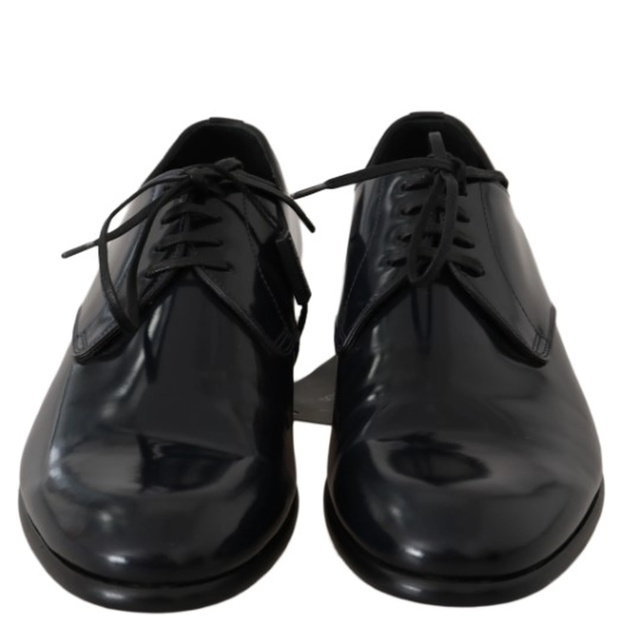 Blue Leather Polished Dress Derby Shoes