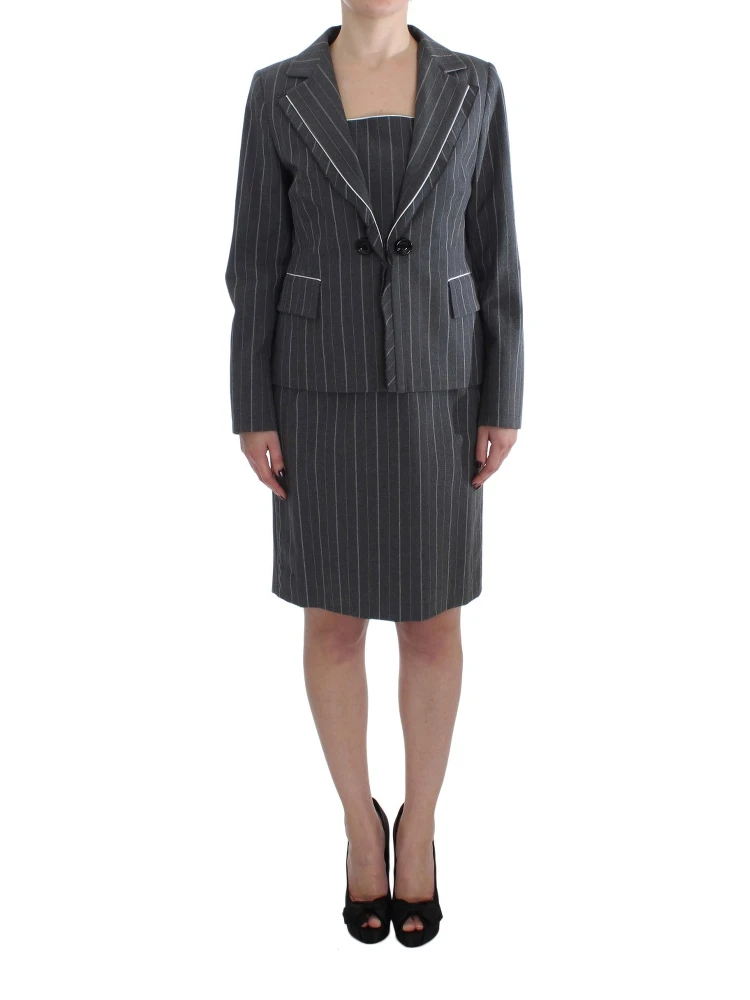 Gray Stretch Suit Sheath Dress & Blazer Set