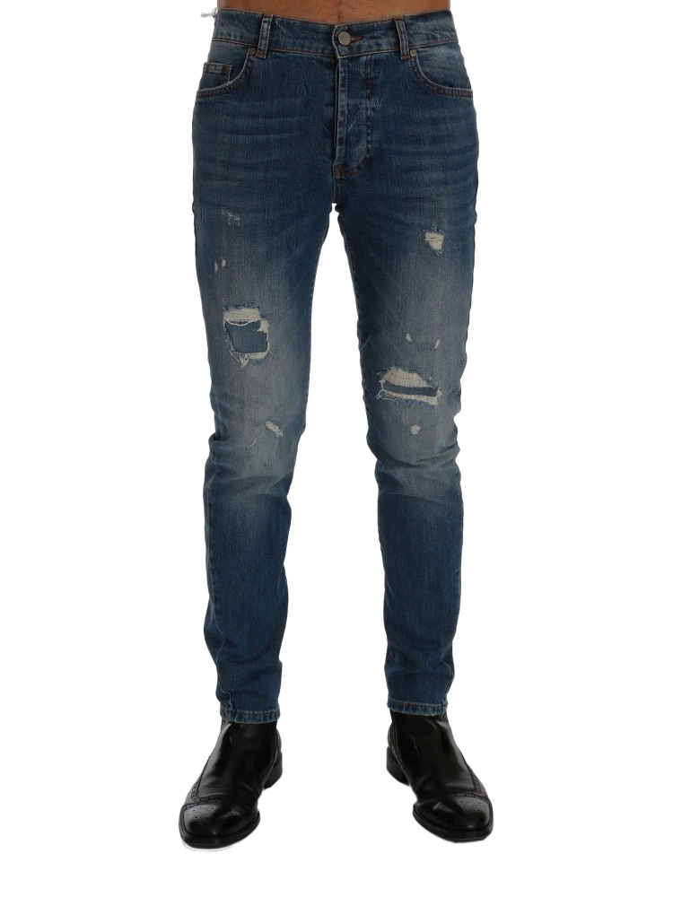 Blue Wash Torn Dunfermile Slim Fit Jeans