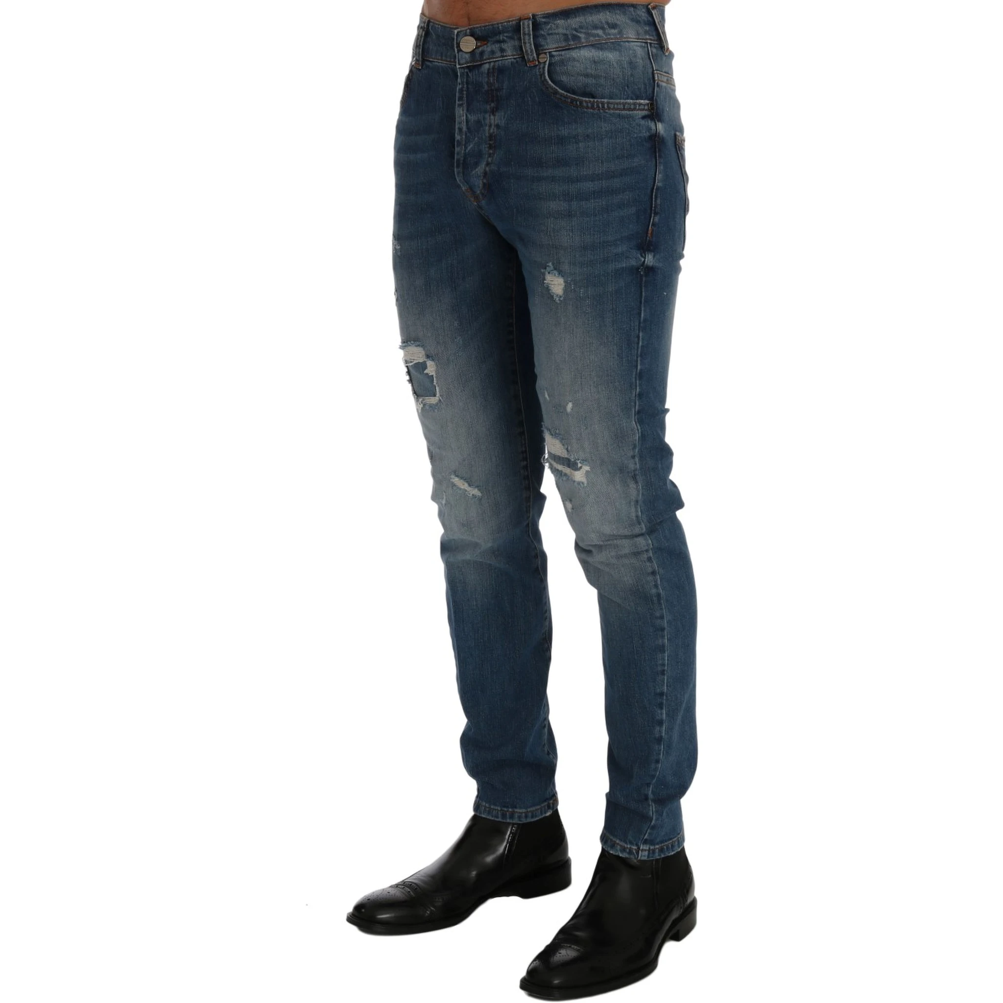 Blue Wash Torn Dunfermile Slim Fit Jeans