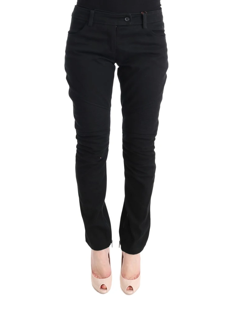 Black Cotton Slim Fit Casual Pants