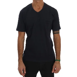 Blue Cotton V-neck T-Shirt