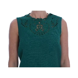 Green Floral Cutout Silk Wool Dress