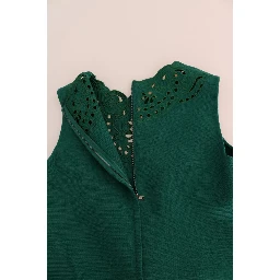 Green Floral Cutout Silk Wool Dress