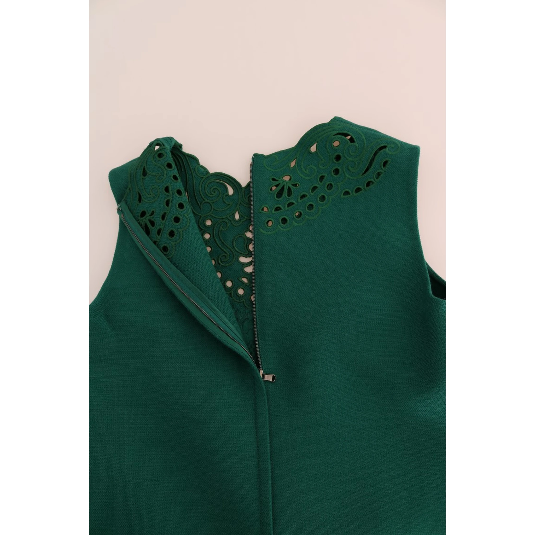 Green Floral Cutout Silk Wool Dress