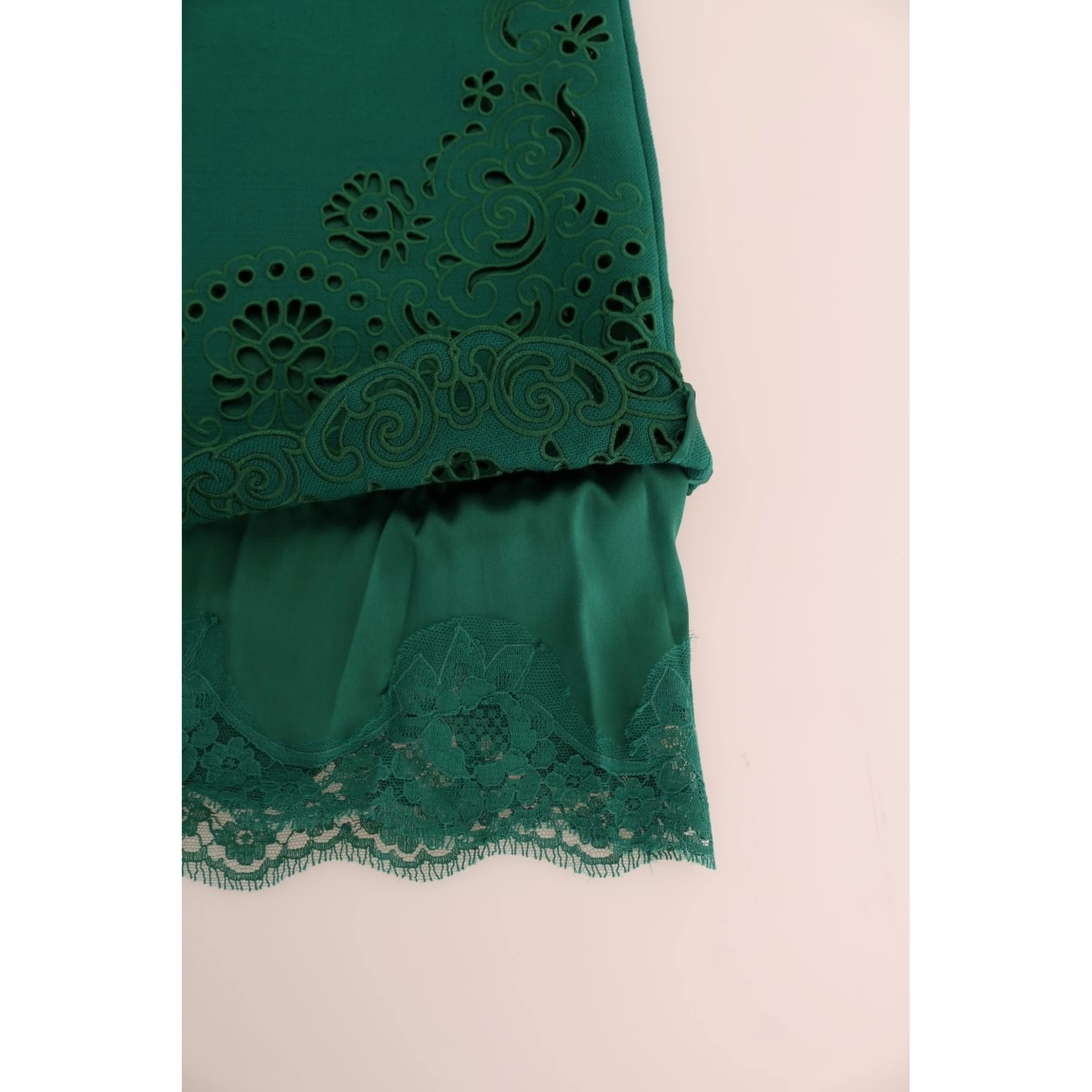 Green Floral Cutout Silk Wool Dress