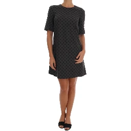 Gray Polka Dotted Wool Stretch Dress