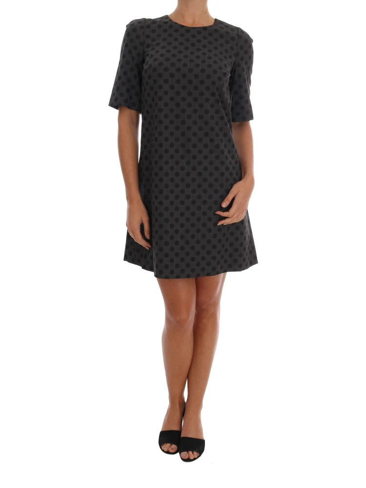 Gray Polka Dotted Wool Stretch Dress