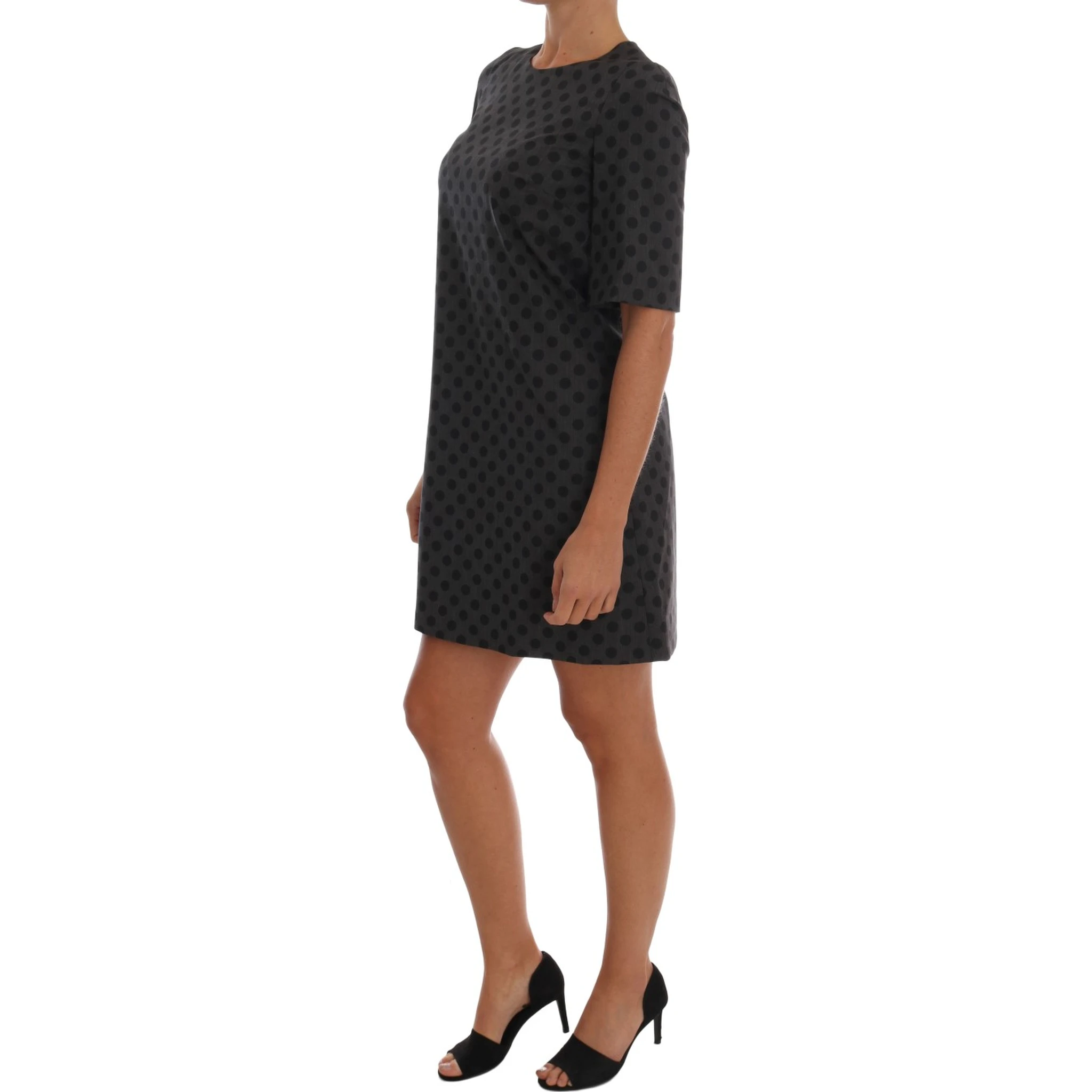 Gray Polka Dotted Wool Stretch Dress