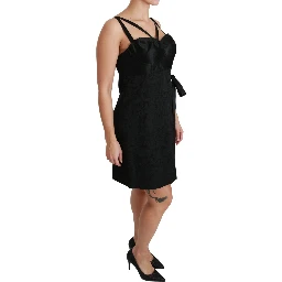 Black Stretch Satin Jacquard Mini Dress