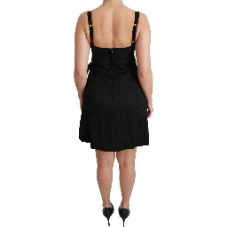 Black Stretch Satin Jacquard Mini Dress