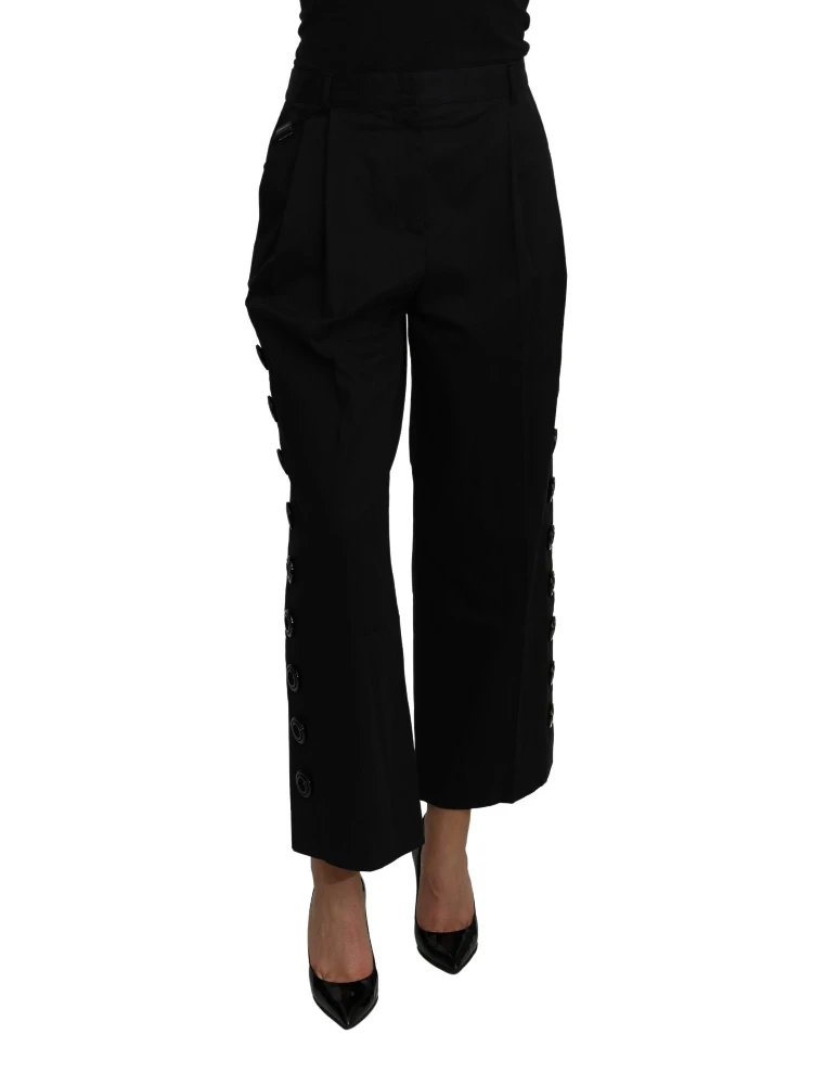Black High Waist Cropped Cotton Stretch Pants