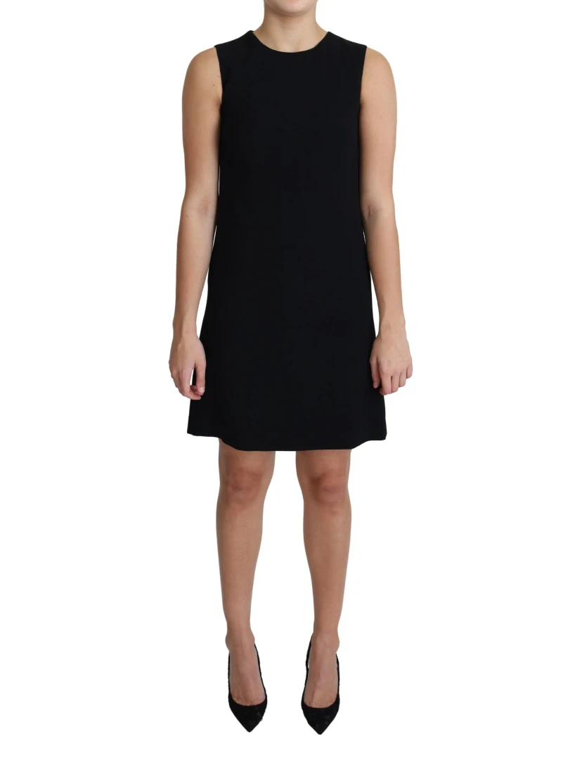 Black Viscose Stretch A-line Shift Mini Dress