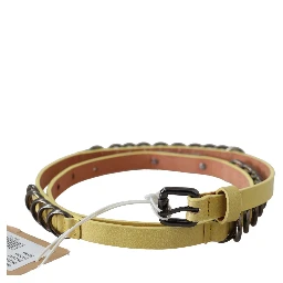 Yellow Leather Luxury Slim Buckle Fancy Belt