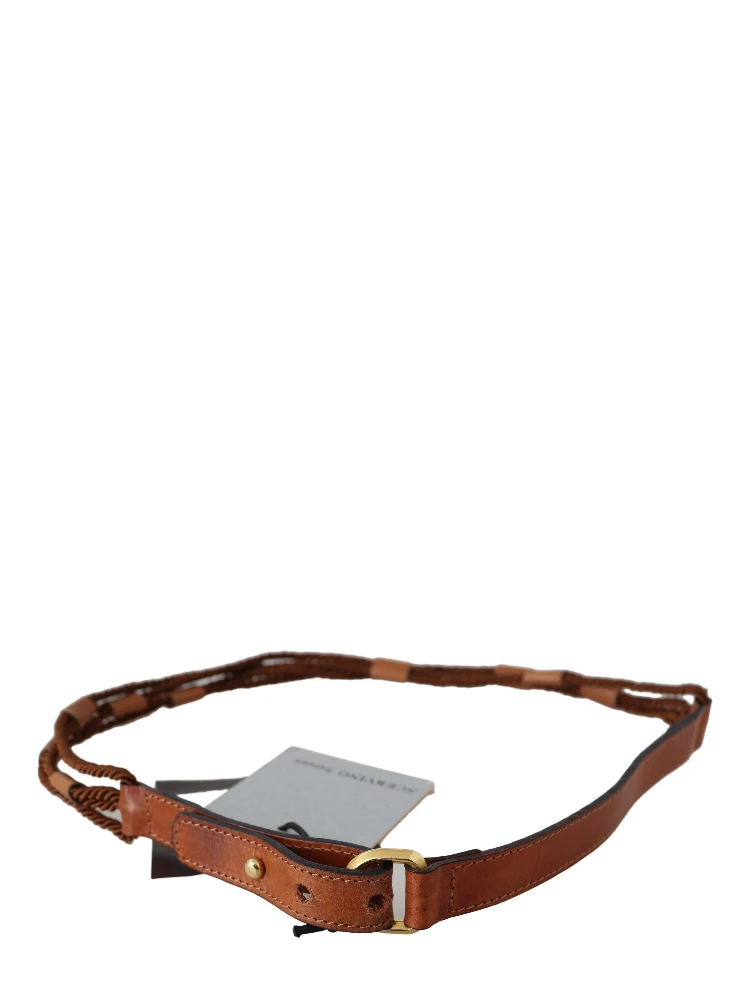 Brown Leather Braided Rope Gold Buckle  Belt alternative