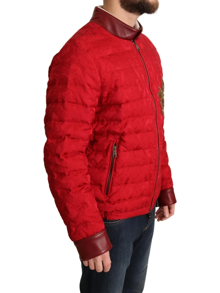 Red Brocade Bomber Gold Crown Logo Coat Jacket alternative