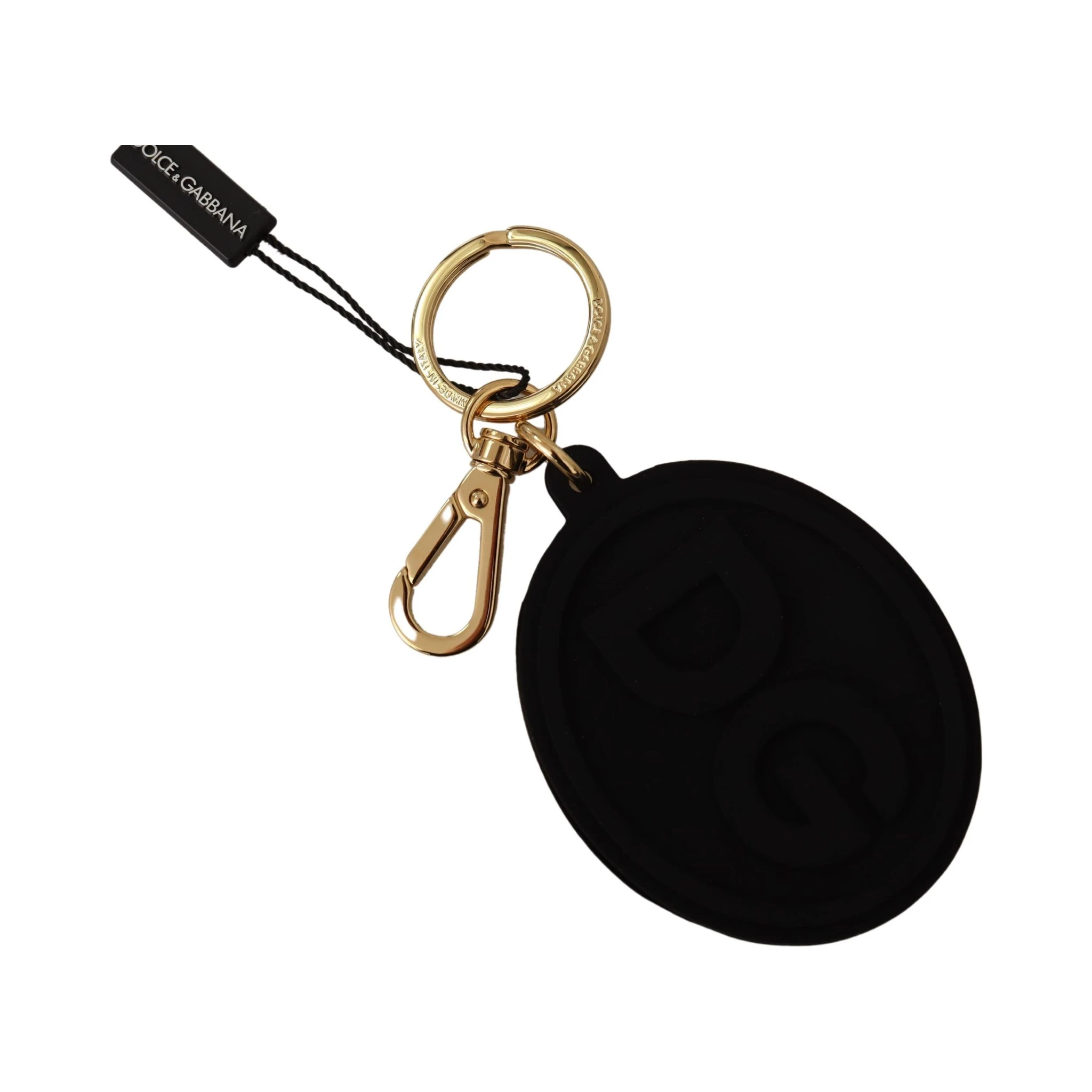 Black Rubber DG Logo Gold Brass Metal Keyring Keychain