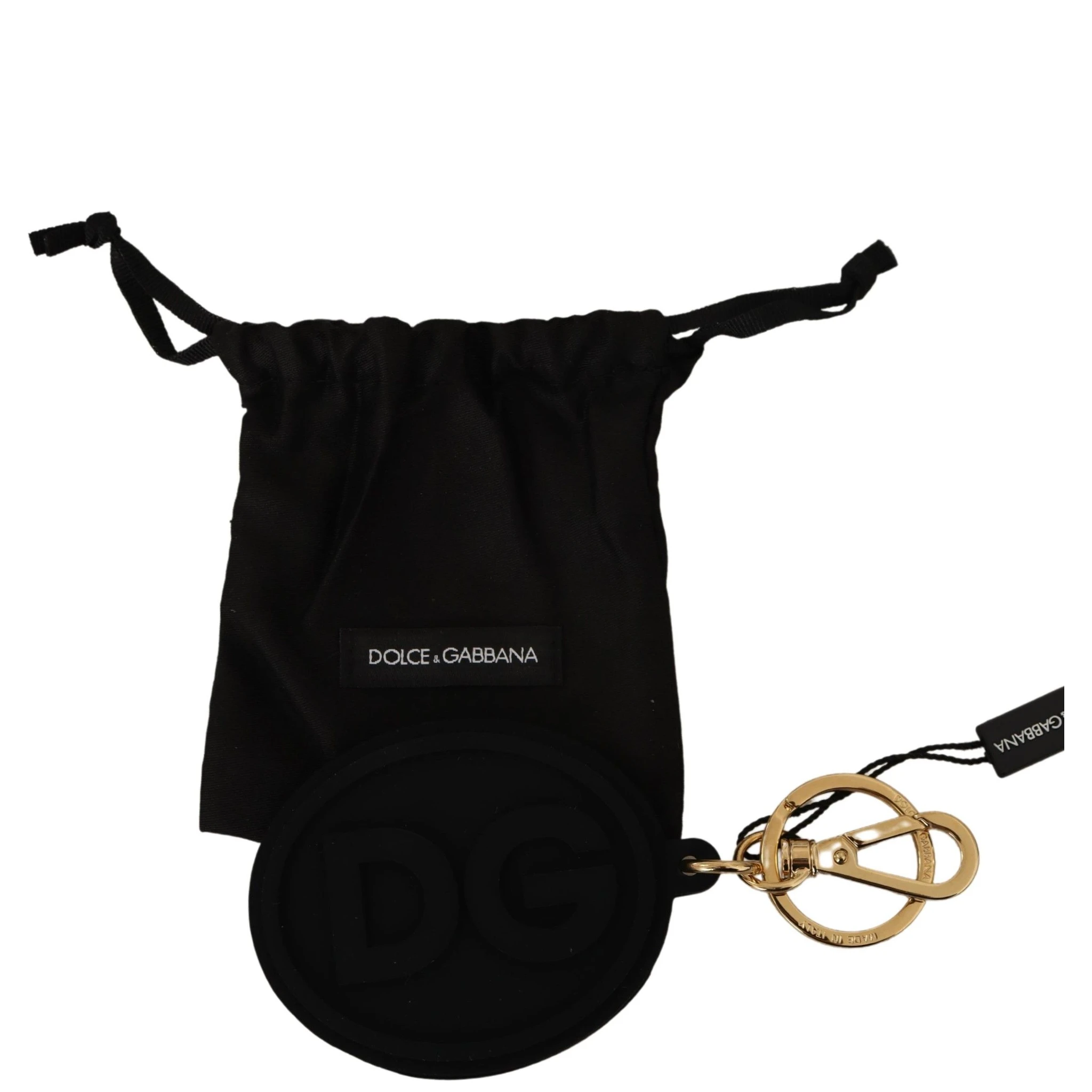 Black Rubber DG Logo Gold Brass Metal Keyring Keychain