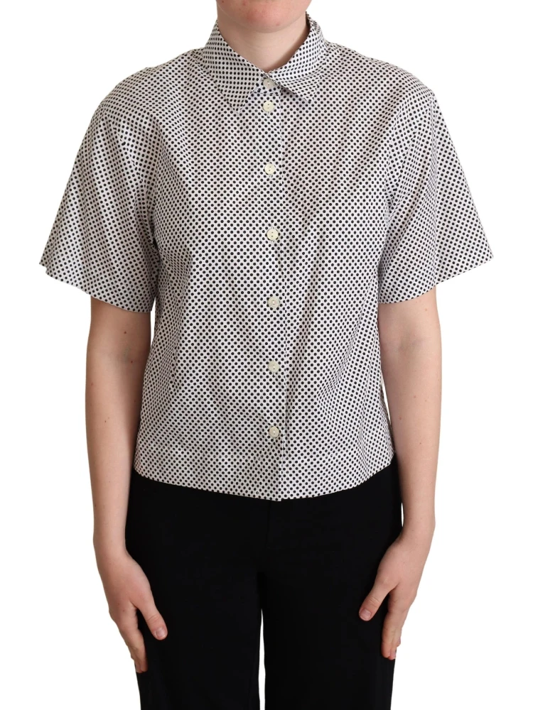 Black Polka Dot Collared Shirt White
