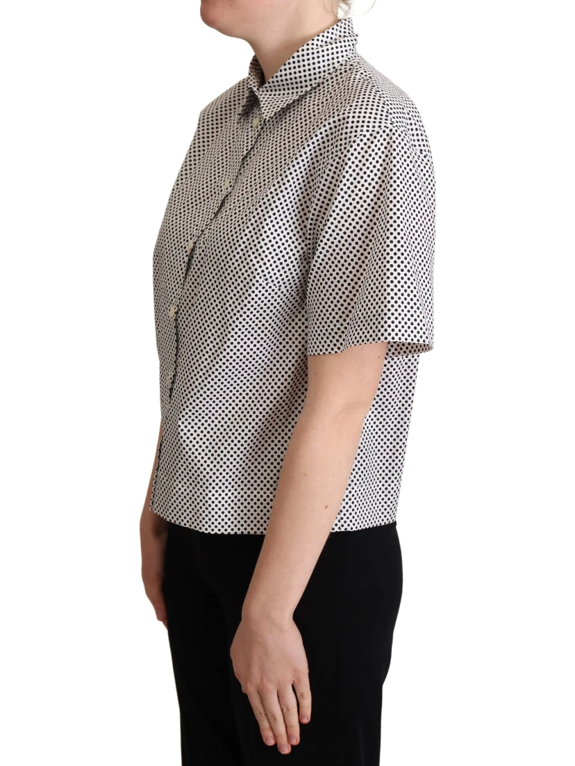 Black Polka Dot Collared Shirt White