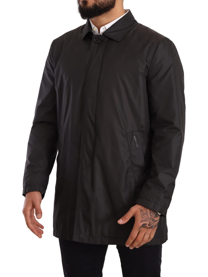 Black Polyester Mens Trench Coat Jacket