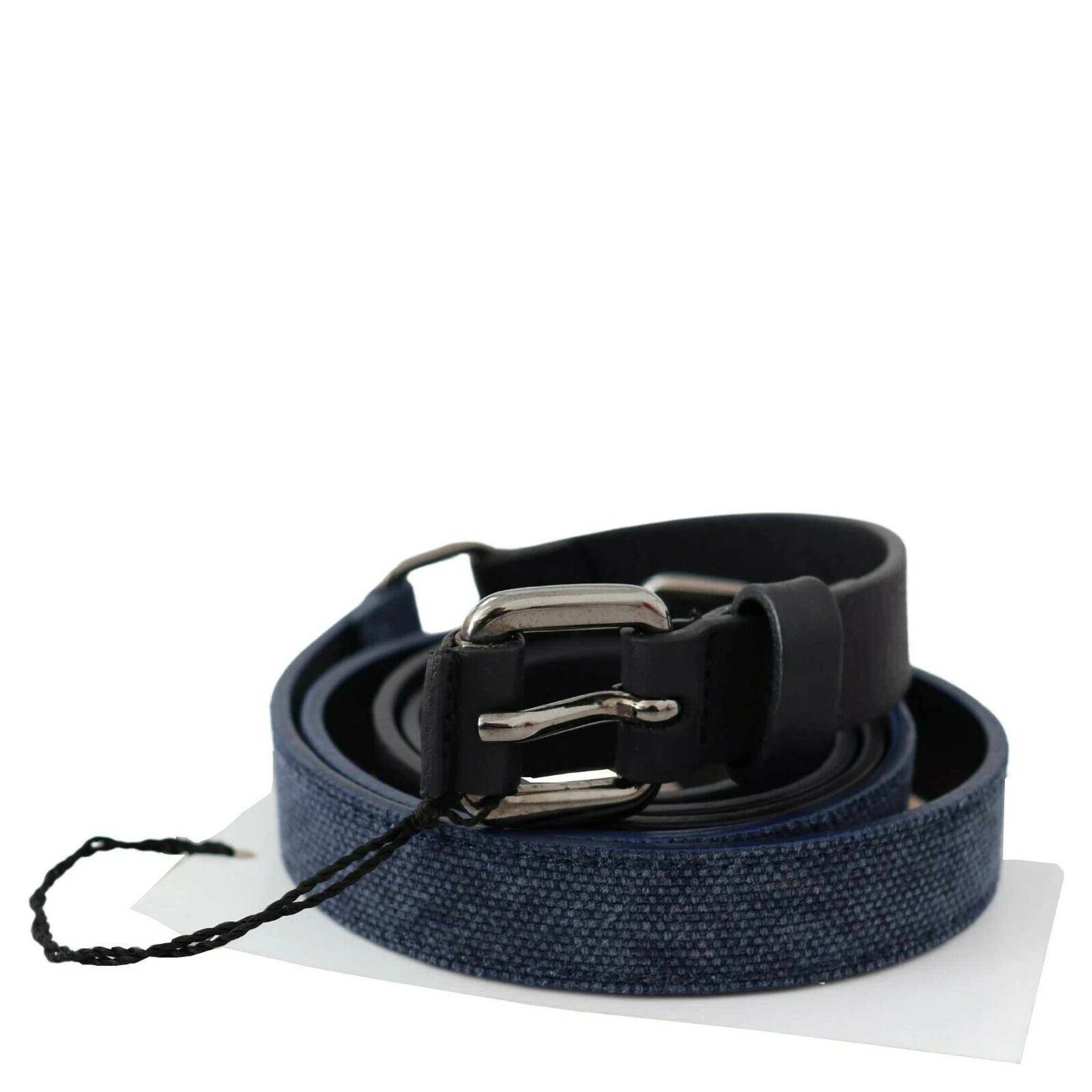 Black Blue Leather Silver Logo Belt