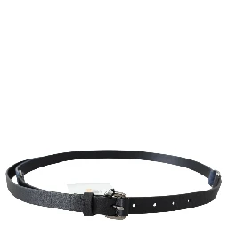 Black Blue Leather Silver Logo Belt