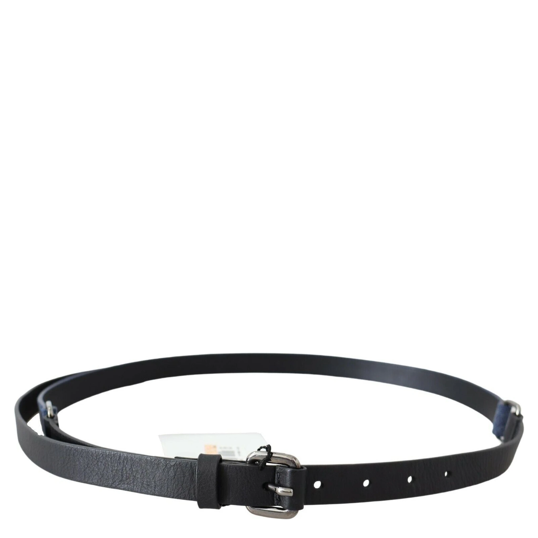 Black Blue Leather Silver Logo Belt