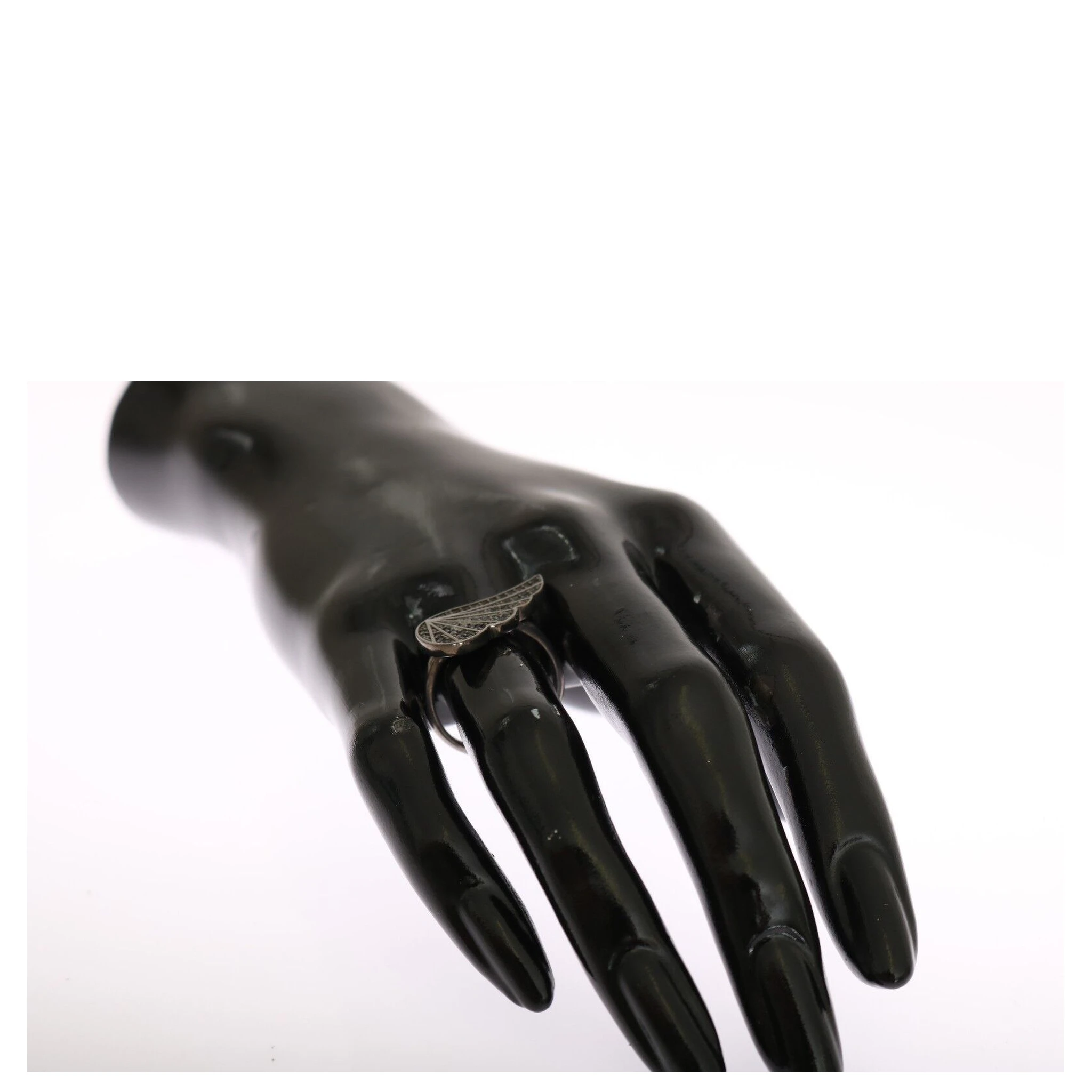 Silver Womens Black CZ Rhodium 925 Ring