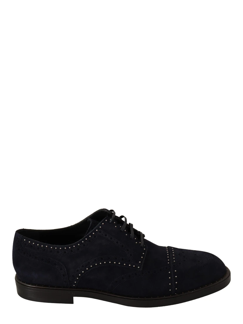 Blue Suede Leather Derby Studded Shoes