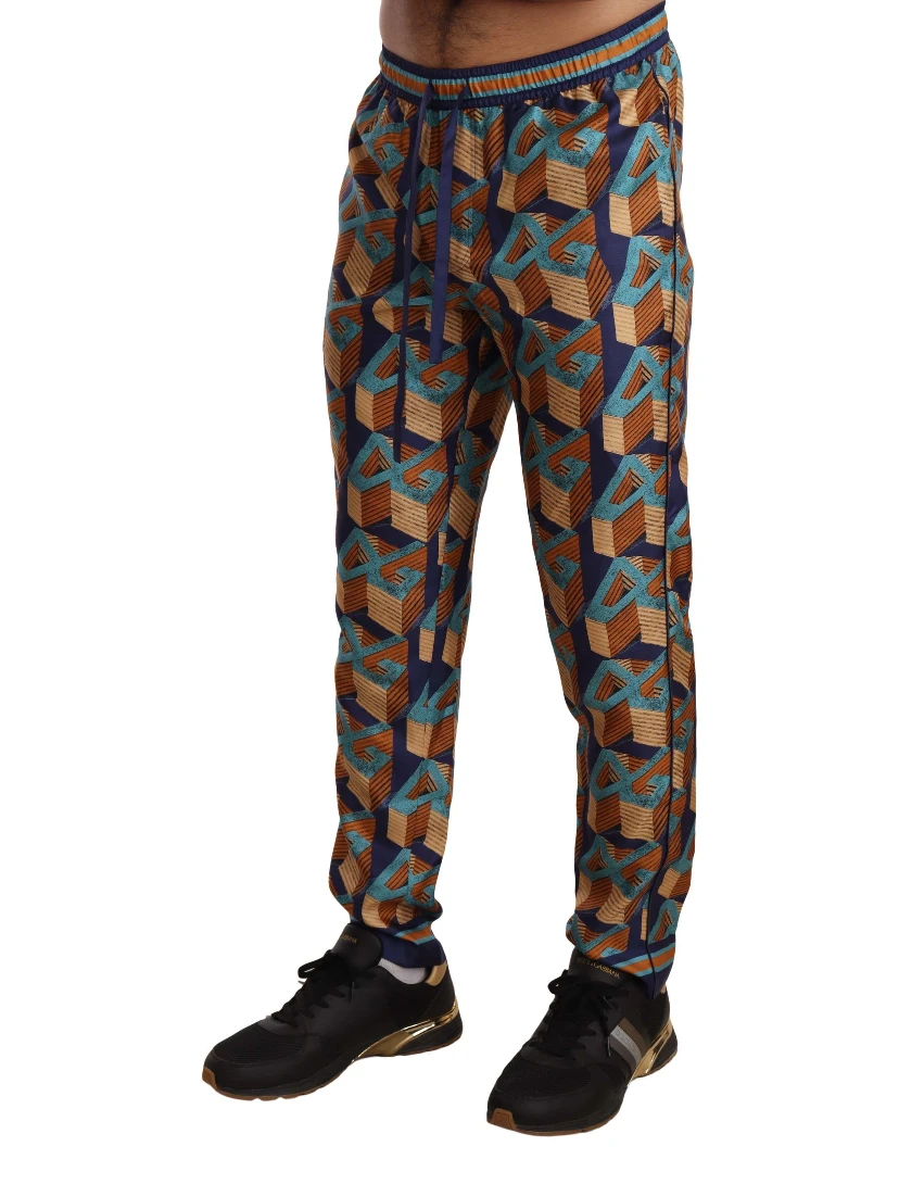 Multicolor Patterned Joggers Silk Pants