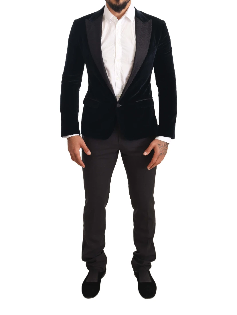 Blue Velvet Cotton Slim Fit Smoking Suit