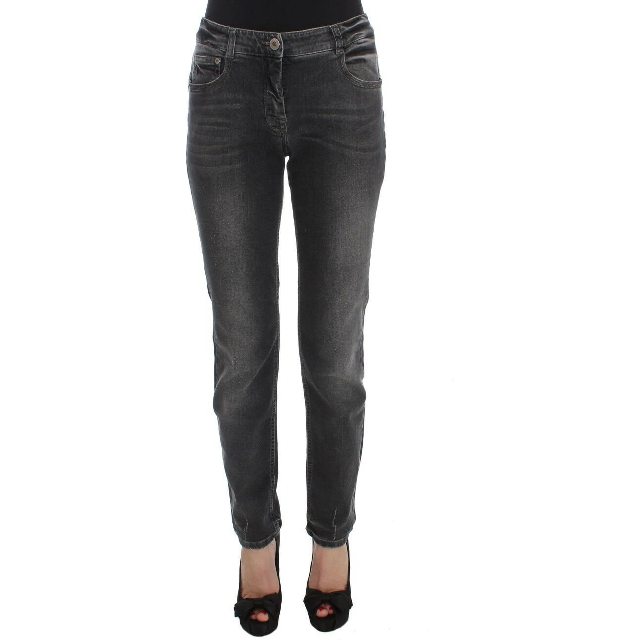Gray Wash Cotton Blend Stretch Jeans Pants