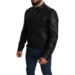 Black Nylon Full Zip Men Bomber Coat Jacket